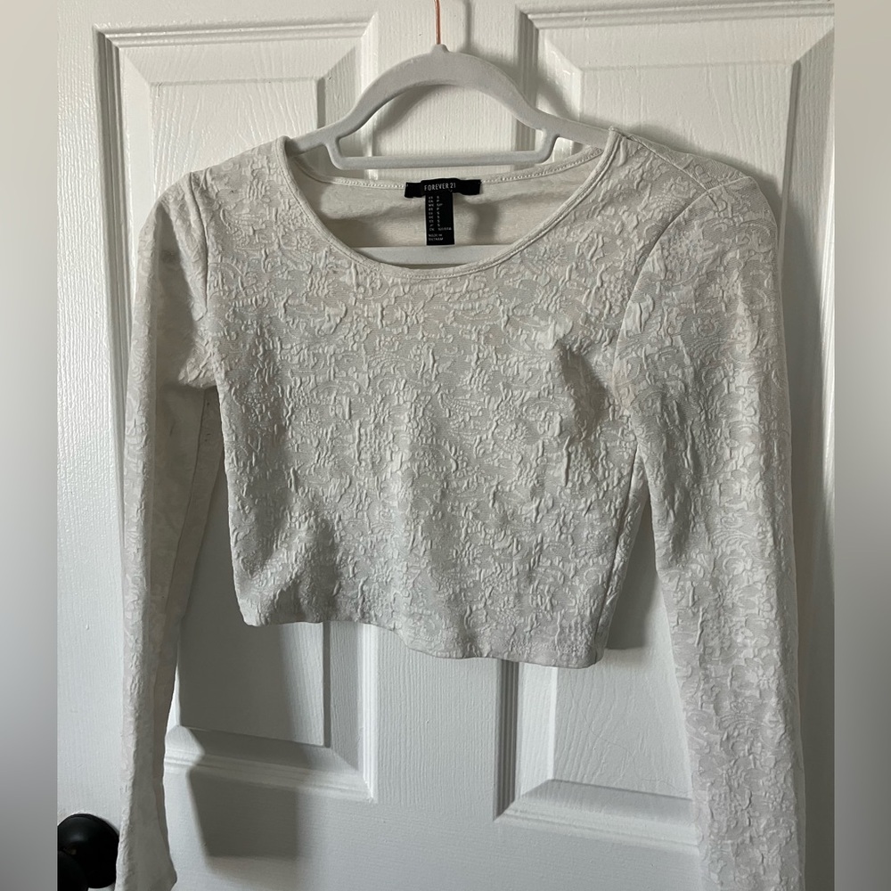 Women's White Lace Crop Top long sleeve